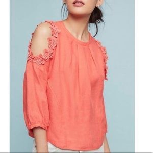 Anthropologie Eri + Ali Jemima open-shoulder linen blouse. XS.